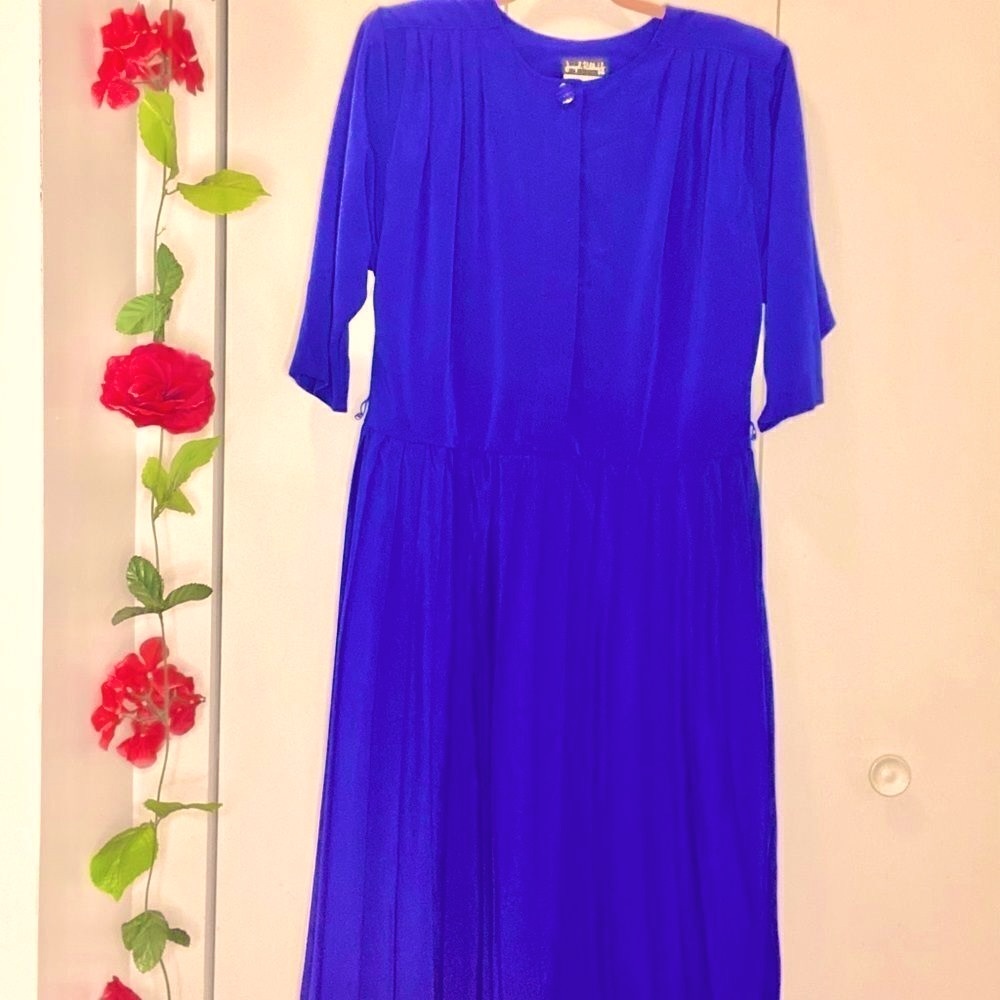 🌷 Joseph Ribkoff🌷 Vintage Royal Blue Pleated Dress With White Stripe Hem Size 11 - Picture 14 of 14